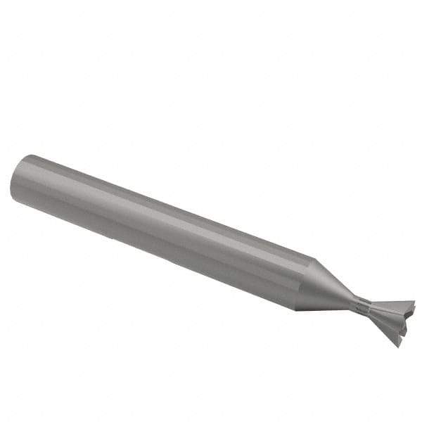 Interstate - 3/8" Diam x 3/16" Width of Cut, 45° Included Angle, High Speed Steel Dovetail Cutter - 3/8" Shank Diam, 1-15/16" Shank Length, 2-1/8" Overall Length - Apex Tool & Supply