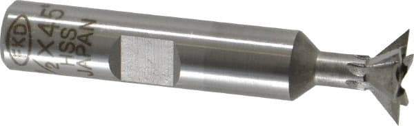 Interstate - 1/2" Diam x 1/4" Width of Cut, 45° Included Angle, High Speed Steel Dovetail Cutter - 3/8" Shank Diam, 1-7/8" Shank Length, 2-1/8" Overall Length - Apex Tool & Supply