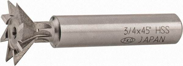 Interstate - 3/4" Diam x 5/16" Width of Cut, 45° Included Angle, High Speed Steel Dovetail Cutter - 3/8" Shank Diam, 1-13/16" Shank Length, 2-1/8" Overall Length - Apex Tool & Supply