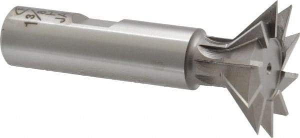 Interstate - 1-3/8" Diam x 9/16" Width of Cut, 45° Included Angle, High Speed Steel Dovetail Cutter - 5/8" Shank Diam, 2-5/16" Shank Length, 2-7/8" Overall Length - Apex Tool & Supply