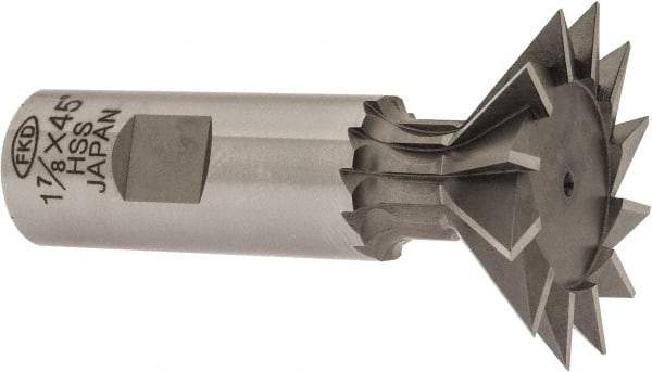 Interstate - 1-7/8" Diam x 13/16" Width of Cut, 45° Included Angle, High Speed Steel Dovetail Cutter - 7/8" Shank Diam, 2-7/16" Shank Length, 3-1/4" Overall Length - Apex Tool & Supply