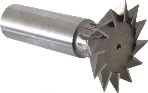 Interstate - 2-1/4" Diam x 1-1/16" Width of Cut, 45° Included Angle, High Speed Steel Dovetail Cutter - 1" Shank Diam, 2-11/16" Shank Length, 3-3/4" Overall Length - Apex Tool & Supply