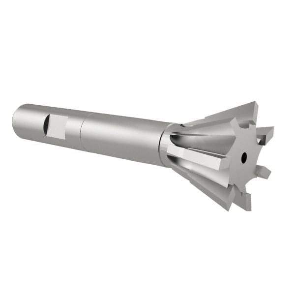 Interstate - 3/4" Diam x 5/16" Width of Cut, 60° Included Angle, High Speed Steel Dovetail Cutter - 3/8" Shank Diam, 2-1/8" Overall Length, Uncoated - Apex Tool & Supply