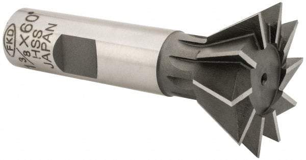 Interstate - 1-3/8" Diam x 9/16" Width of Cut, 60° Included Angle, High Speed Steel Dovetail Cutter - 5/8" Shank Diam, 2-7/8" Overall Length, Uncoated - Apex Tool & Supply