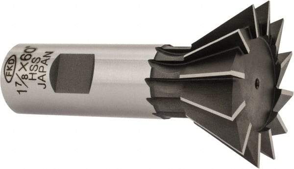 Interstate - 1-7/8" Diam x 13/16" Width of Cut, 60° Included Angle, High Speed Steel Dovetail Cutter - 7/8" Shank Diam, 3-1/4" Overall Length, Uncoated - Apex Tool & Supply