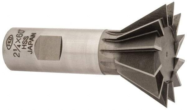 Interstate - 2-1/4" Diam x 1-1/16" Width of Cut, 60° Included Angle, High Speed Steel Dovetail Cutter - 1" Shank Diam, 3-3/4" Overall Length, Uncoated - Apex Tool & Supply