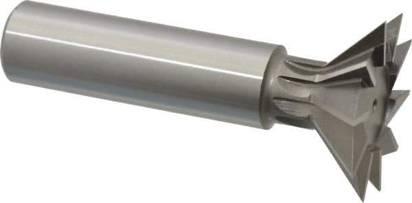 Interstate - 1-3/8" Diam x 9/16" Width of Cut, 45° Included Angle, Cobalt Dovetail Cutter - 5/8" Shank Diam, 2-5/16" Shank Length, 2-7/8" Overall Length - Apex Tool & Supply