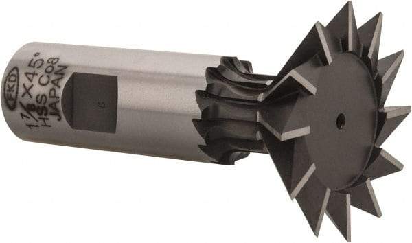 Interstate - 1-7/8" Diam x 13/16" Width of Cut, 45° Included Angle, Cobalt Dovetail Cutter - 7/8" Shank Diam, 2-7/16" Shank Length, 3-1/4" Overall Length - Apex Tool & Supply