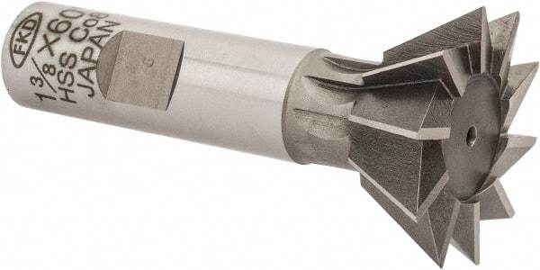 Interstate - 1-3/8" Diam x 9/16" Width of Cut, 60° Included Angle, Cobalt Dovetail Cutter - 5/8" Shank Diam, 2-7/8" Overall Length, Uncoated - Apex Tool & Supply