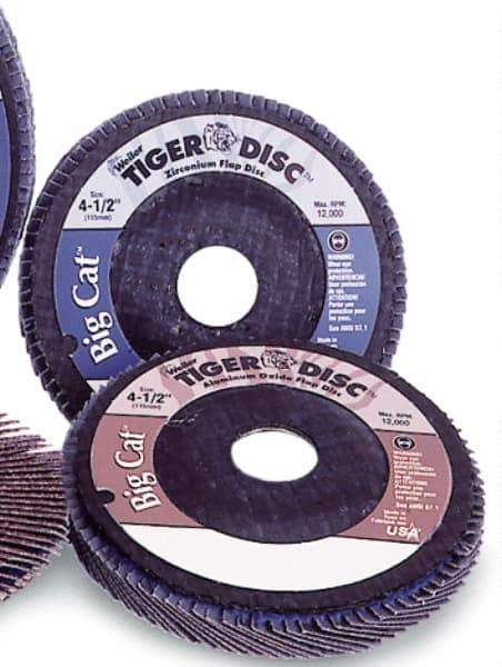 Weiler - 60 Grit, 7" Disc Diam, 7/8" Center Hole, Type 27 Zirconia Alumina Flap Disc - 8,600 Max RPM, Phenolic Backing, Arbor Attaching System, Coated - Apex Tool & Supply