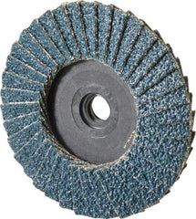 Weiler - 40 Grit, 3" Disc Diam, Type 29 Zirconia Alumina Flap Disc - 20,000 Max RPM, Plastic Backing, Quick Change Type S Attaching System, Coated - Apex Tool & Supply