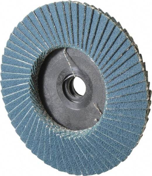 Weiler - 120 Grit, 3" Disc Diam, Type 29 Zirconia Alumina Flap Disc - 20,000 Max RPM, Plastic Backing, Quick Change Type S Attaching System, Coated - Apex Tool & Supply