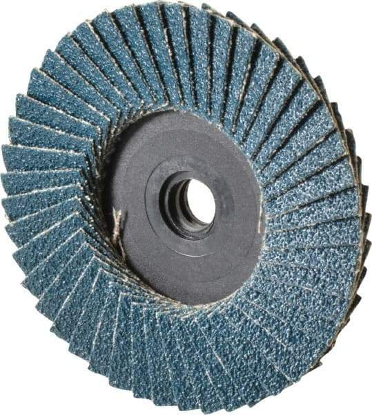 Weiler - 60 Grit, 3" Disc Diam, Type 27 Zirconia Alumina Flap Disc - 20,000 Max RPM, Plastic Backing, Quick Change Type S Attaching System, Coated - Apex Tool & Supply
