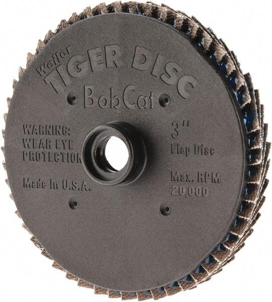 Weiler - 80 Grit, 3" Disc Diam, Type 27 Zirconia Alumina Flap Disc - 20,000 Max RPM, Plastic Backing, Quick Change Type S Attaching System, Coated - Apex Tool & Supply