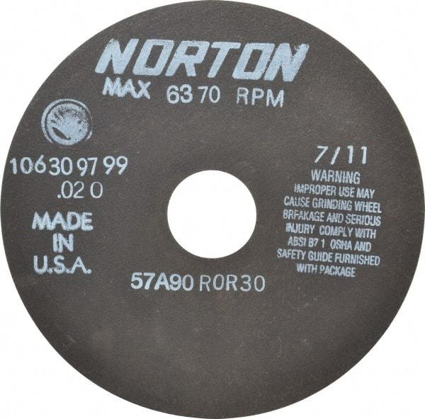 Norton - 6" 90 Grit Aluminum Oxide Cutoff Wheel - 0.02" Thick, 1-1/4" Arbor, 6,370 Max RPM, Use with Stationary Tools - Apex Tool & Supply