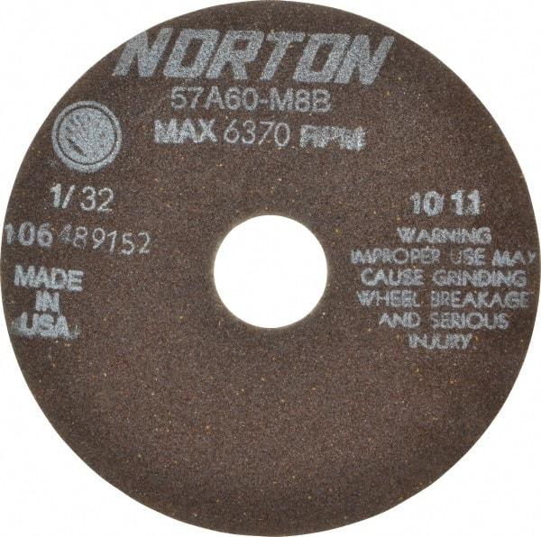 Norton - 6" 60 Grit Aluminum Oxide Cutoff Wheel - 1/32" Thick, 1-1/4" Arbor, 6,370 Max RPM, Use with Stationary Tools - Apex Tool & Supply