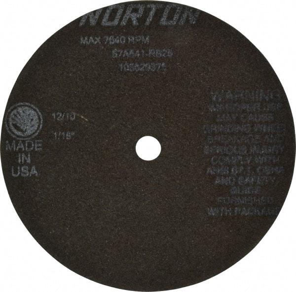 Norton - 6" 54 Grit Aluminum Oxide Cutoff Wheel - 1/16" Thick, 1/2" Arbor, 7,640 Max RPM, Use with Stationary Tools - Apex Tool & Supply