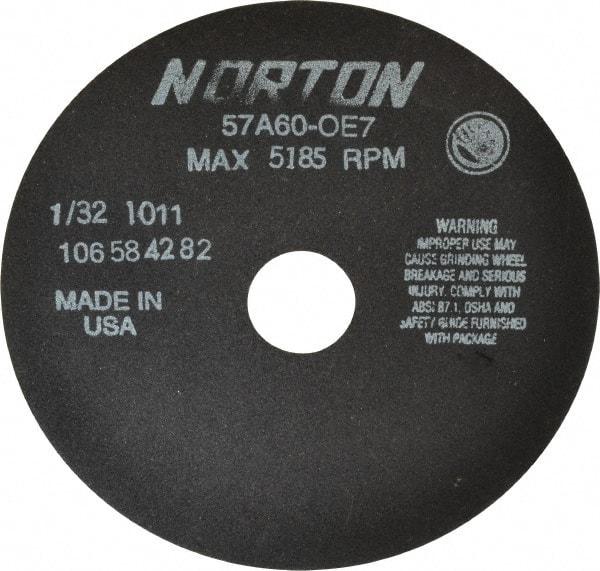 Norton - 7" 60 Grit Aluminum Oxide Cutoff Wheel - 1/32" Thick, 1-1/4" Arbor, 5,185 Max RPM, Use with Stationary Tools - Apex Tool & Supply