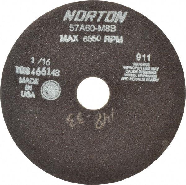 Norton - 7" 46 Grit Aluminum Oxide Cutoff Wheel - 1/16" Thick, 1-1/4" Arbor, 6,550 Max RPM, Use with Stationary Tools - Apex Tool & Supply