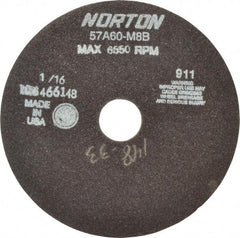 Norton - 7" 46 Grit Aluminum Oxide Cutoff Wheel - 1/16" Thick, 1-1/4" Arbor, 6,550 Max RPM, Use with Stationary Tools - Apex Tool & Supply