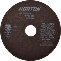 Norton - 7" 60 Grit Aluminum Oxide Cutoff Wheel - 1/16" Thick, 1-1/4" Arbor, 6,550 Max RPM, Use with Stationary Tools - Apex Tool & Supply