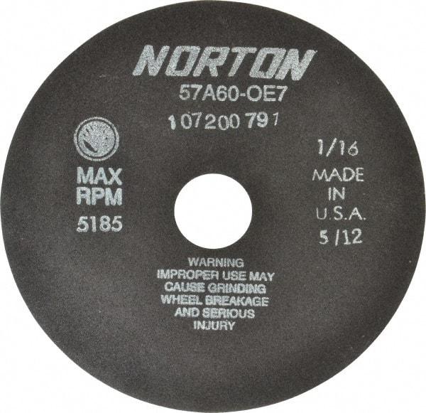 Norton - 7" 60 Grit Aluminum Oxide Cutoff Wheel - 1/16" Thick, 1-1/4" Arbor, 5,185 Max RPM, Use with Stationary Tools - Apex Tool & Supply