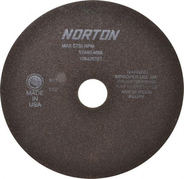 Norton - 8" 60 Grit Aluminum Oxide Cutoff Wheel - 1/16" Thick, 1-1/4" Arbor, 5,730 Max RPM, Use with Stationary Tools - Apex Tool & Supply