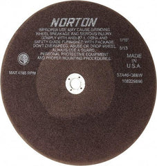Norton - 10" 46 Grit Aluminum Oxide Cutoff Wheel - 1/16" Thick, 5/8" Arbor, 4,585 Max RPM, Use with Stationary Tools - Apex Tool & Supply