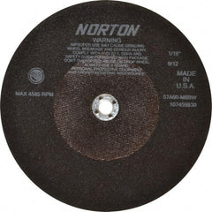 Norton - 10" 60 Grit Aluminum Oxide Cutoff Wheel - 1/16" Thick, 5/8" Arbor, 4,585 Max RPM, Use with Stationary Tools - Apex Tool & Supply