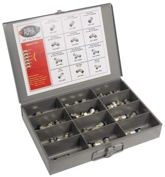Alpha Technologies - 60 Piece, Swift Fit Push In Fitting Metric Kit - 1/8 to 1/4" Thread, 6mm Tube - Apex Tool & Supply