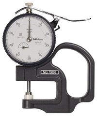 Mitutoyo - 0 to 1/2 Inch Measurement, 0.001 Inch Graduation, 1.1811 Inch Throat Depth, Dial Thickness Gage - 0.001 Inch Accuracy, 1.4 N Force, 2 Inch Dial Diameter - Apex Tool & Supply