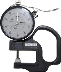 Mitutoyo - 0 to 1/2 Inch Measurement, 0.001 Inch Graduation, 1.1811 Inch Throat Depth, Dial Thickness Gage - 0.001 Inch Accuracy, 1.4 N Force, 2 Inch Dial Diameter - Apex Tool & Supply