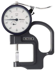 Mitutoyo - 0 to 1/2 Inch Measurement, 0.001 Inch Graduation, 1.1811 Inch Throat Depth, Dial Thickness Gage - 0.001 Inch Accuracy, 1.4 N Force, 2 Inch Dial Diameter - Apex Tool & Supply