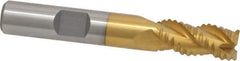Interstate - 3/8" Diam, Coarse Pitch, 3/4" LOC, 3 Flute Cobalt Roughing Square End Mill - TiN Finish, 2-1/2" OAL, 3/8" Shank Diam, Single End, Centercutting - Apex Tool & Supply