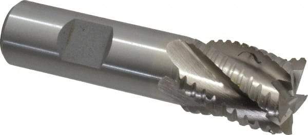 Interstate - 7/8" Diam, 1-1/8" LOC, 5 Flute Cobalt Roughing & Finishing Square End Mill - Uncoated, 3-3/8" OAL, 3/4" Shank Diam, Weldon Shank, 30° Helix, Non-Centercutting - Apex Tool & Supply