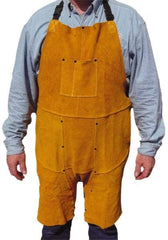 PRO-SAFE - 24 x 48" Flame Resistant/Retardant & Welding Split Leg Apron - Split Leather, 11 oz Material, Yellow, 0 Pockets - Apex Tool & Supply