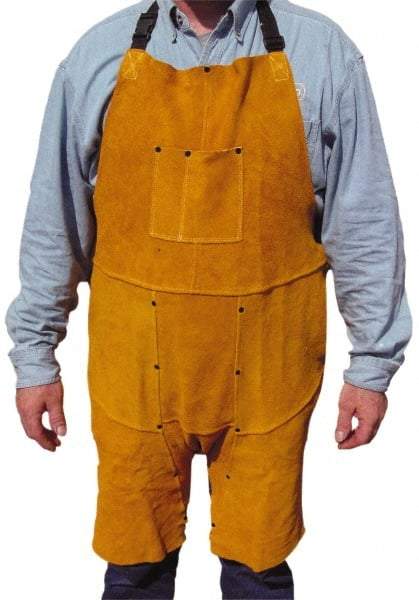 PRO-SAFE - 24 x 42" Flame Resistant/Retardant & Welding Split Leg Apron - Split Leather, 11 oz Material, Yellow, 0 Pockets - Apex Tool & Supply