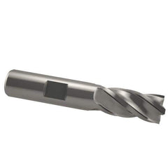 Interstate - 3/4", 1-5/8" LOC, 3/4" Shank Diam, 3-7/8" OAL, 4 Flute, Cobalt Square End Mill - Single End, Uncoated, Spiral Flute, 30° Helix, Centercutting, Right Hand Cut, Right Hand Flute - Apex Tool & Supply
