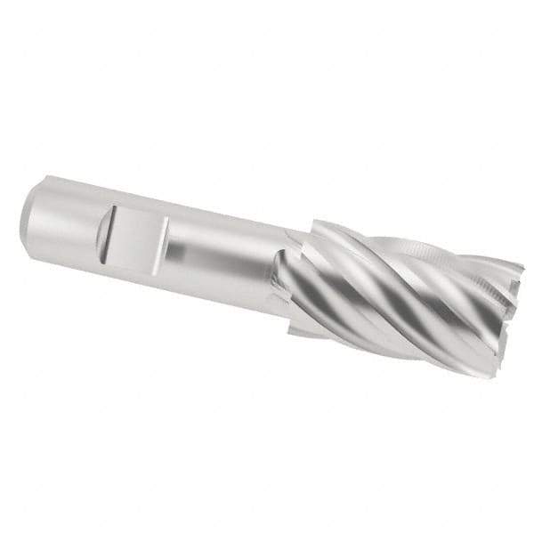 Interstate - 1-1/16", 1-5/8" LOC, 3/4" Shank Diam, 3-7/8" OAL, 6 Flute, Cobalt Square End Mill - Single End, Uncoated, Spiral Flute, 30° Helix, Centercutting, Right Hand Cut, Right Hand Flute - Apex Tool & Supply
