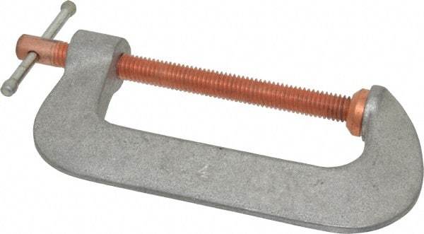 Made in USA - Light-Duty 4" Max Opening, 2" Throat Depth, Aluminum Alloy Standard C-Clamp - 1,500 Lb Capacity, 0" Min Opening, Standard Throat Depth - Apex Tool & Supply