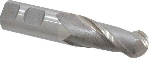 Interstate - 1" Diam, 2-1/4" LOC, 2 Flute Cobalt Ball End Mill - Uncoated, Single End, 4-3/4" OAL, 1" Shank Diam, Spiral Flute - Apex Tool & Supply