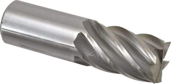 Interstate - 1-1/4", 2" LOC, 1-1/4" Shank Diam, 4-1/2" OAL, 6 Flute, High Speed Steel Square End Mill - Single End, Uncoated, Spiral Flute, 30° Helix, Centercutting, Right Hand Cut, Right Hand Flute - Apex Tool & Supply