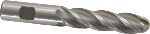 Interstate - 3/4" Diam, 3" LOC, 4 Flute High Speed Steel Ball End Mill - Uncoated, Single End, 5-1/4" OAL, 3/4" Shank Diam, Spiral Flute - Apex Tool & Supply