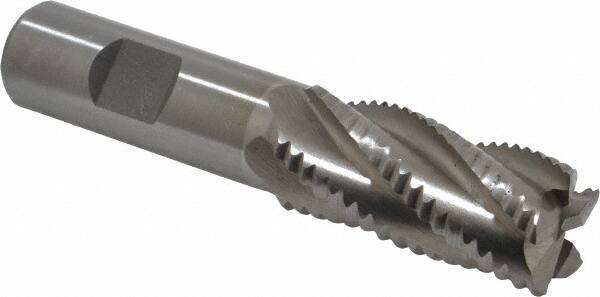 Interstate - 7/8" Diam, Coarse Pitch, 1-7/8" LOC, 5 Flute Cobalt Roughing Square End Mill - Uncoated, 4-1/8" OAL, 3/4" Shank Diam, Single End, Centercutting - Apex Tool & Supply