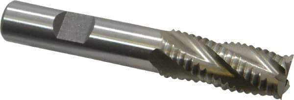 Interstate - 9/16" Diam, Coarse Pitch, 1-3/8" LOC, 4 Flute Cobalt Roughing Square End Mill - Uncoated, 3-3/8" OAL, 1/2" Shank Diam, Single End, Centercutting - Apex Tool & Supply