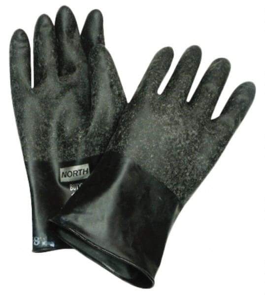 North - Size M (8), 14" Long, 32 mil Thick, Butyl Chemical Resistant Gloves - Textured Finish, Rolled Cuff, Black - Apex Tool & Supply