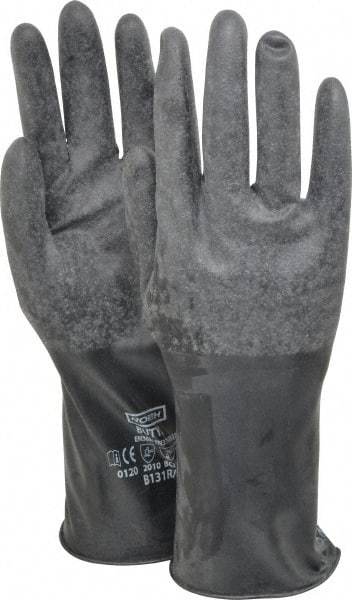 North - Size M (8), 14" Long, 17 mil Thick, Butyl Chemical Resistant Gloves - Textured Finish, Rolled Cuff, Black - Apex Tool & Supply