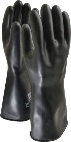North - Size L (9), 14" Long, 32 mil Thick, Butyl Chemical Resistant Gloves - Smooth Finish, Rolled Cuff, Black - Apex Tool & Supply