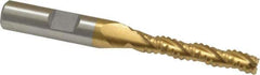 Interstate - 1/4" Diam, 1-3/8" LOC, 3 Flute Cobalt Roughing & Finishing Square End Mill - TiN Finish, 3-1/8" OAL, 3/8" Shank Diam, Weldon Shank, 30° Helix, Non-Centercutting - Apex Tool & Supply