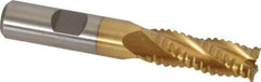 Interstate - 15/32" Diam, 1-1/4" LOC, 4 Flute Cobalt Roughing & Finishing Square End Mill - TiN Finish, 3-1/4" OAL, 1/2" Shank Diam, Weldon Shank, 30° Helix, Non-Centercutting - Apex Tool & Supply